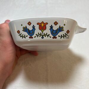 Vintage Corning country festival Casserole Dish 1975 Folk Art Baking Dish 5x5